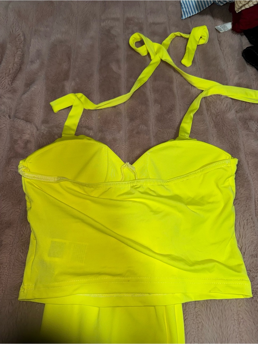 SHEIN Neon Yellow Bandeau Halter Top